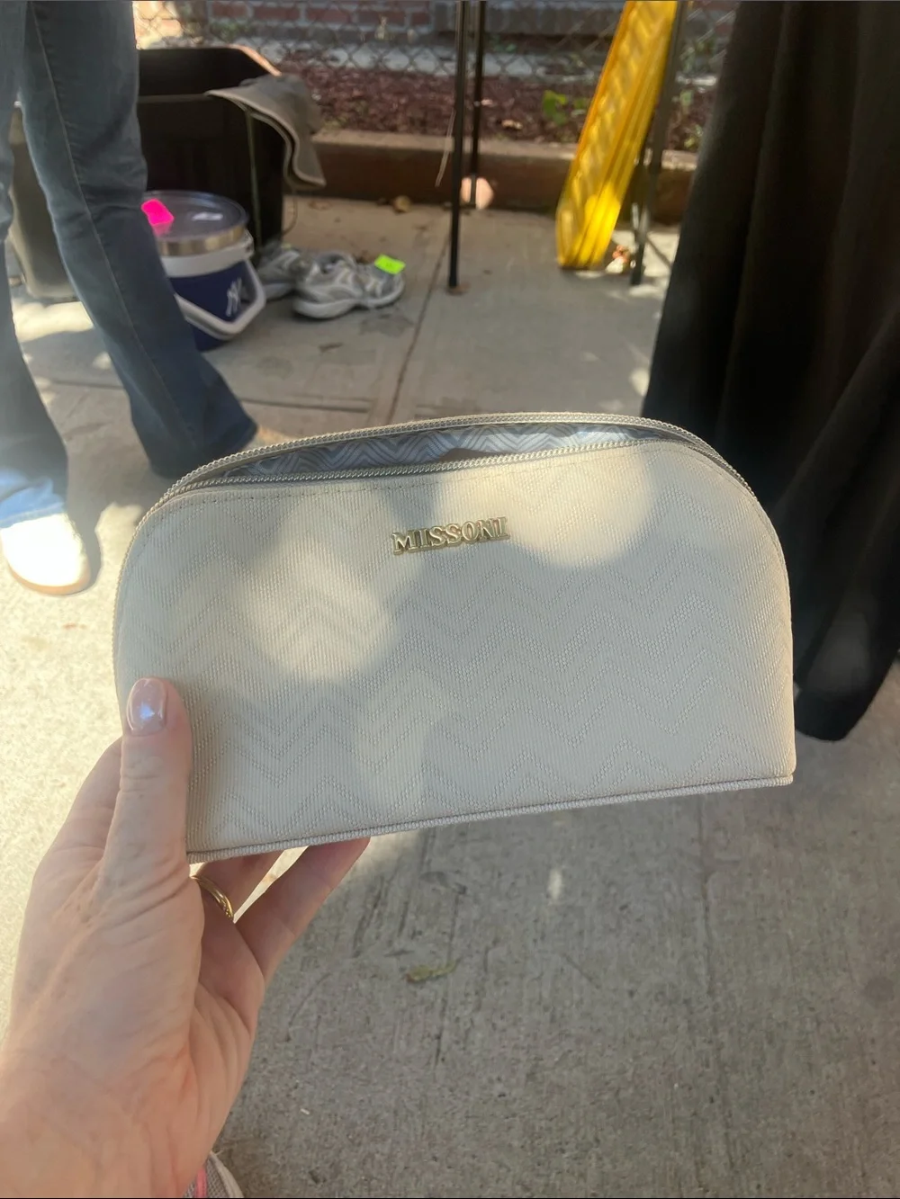 Missoni Cream Textured Cosmetic Pouch with Gold Logo